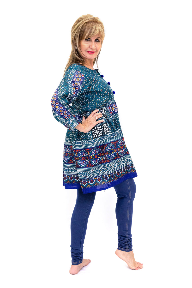 Colorful Multi-Print Cotton Kurti - Shirt - Casual South Asian Fashion
