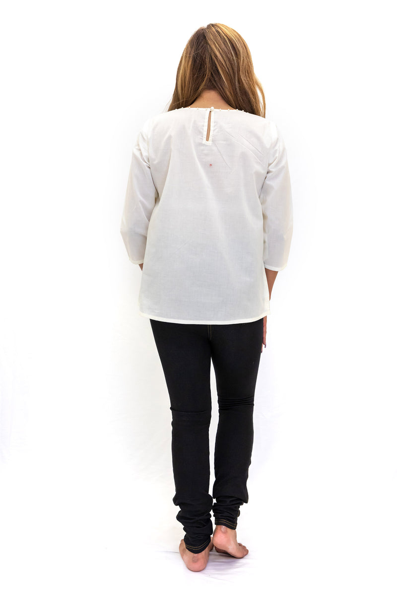 White Long Cotton Shirt & Dark Wash Jeggings - South Asian Fashion