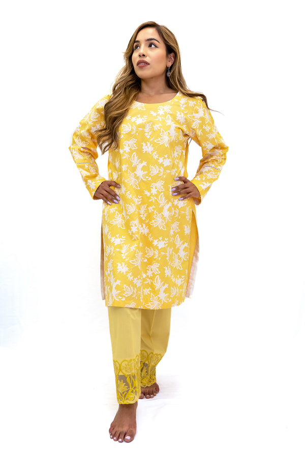 Yellow Cotton & Lace Pants - Women's South Asian Fashion