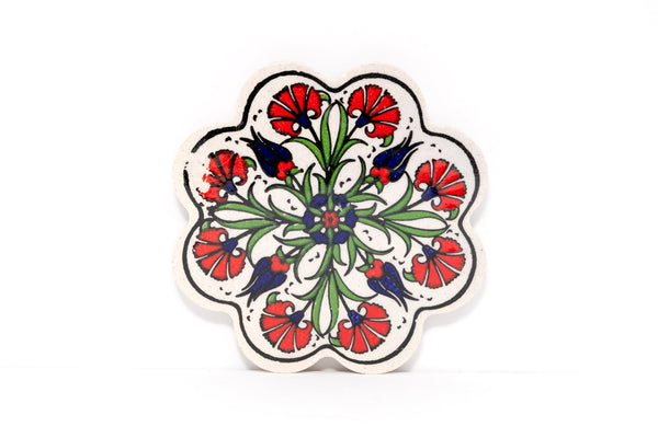 Red Floral Hand-painted Coaster - Unique South Asian Home Decor