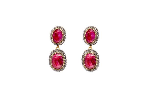 Turkish Silver Ruby Red Stones Dangle Earrings - Gemstone Jewelry