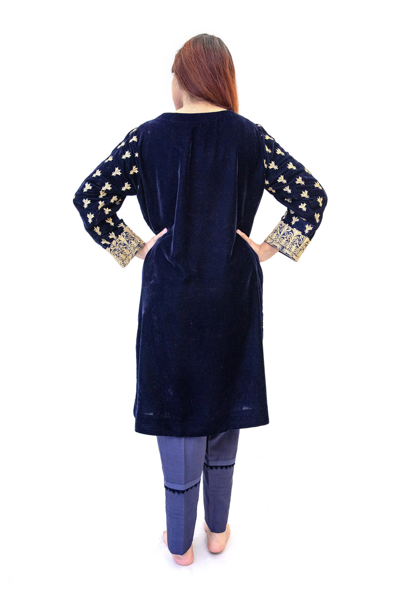 Blue Velvet Salwar Kameez - Iznik Suit - South Asian Formal Wear