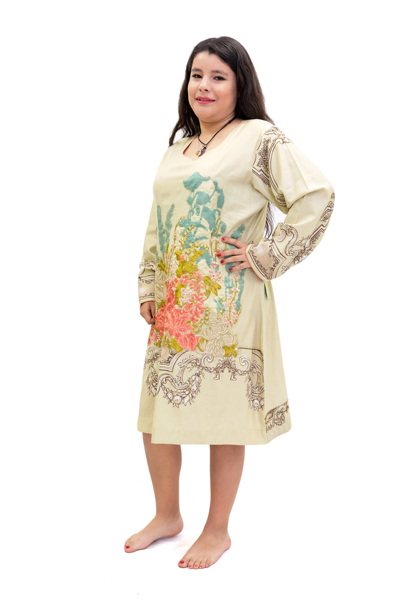 Beige Floral Cotton Kurti - Women's Shirt