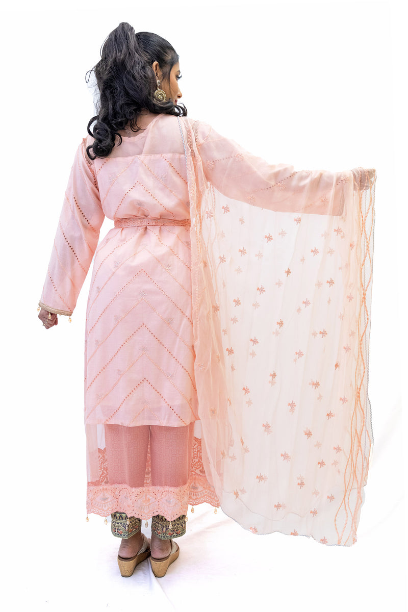 Apricot Cotton Salwar Kameez - Asim Jofa Suit - South Asian Fashion