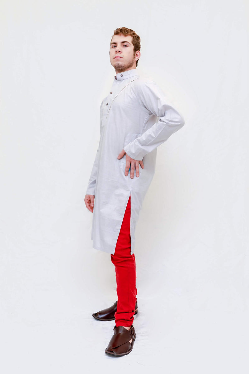 Men Cotton Grey Shirt-Kameez-Kurta- Trendz & Traditionz Boutique