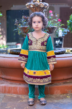 Girls Afghan Velvet Dress-Frock - Trendz & Traditionz Boutique 
