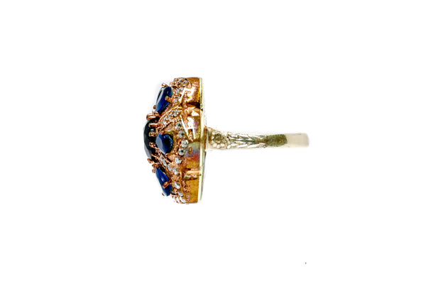 Turkish Silver Floral Ring With Blue Stones - Trendz & Traditionz Boutique 