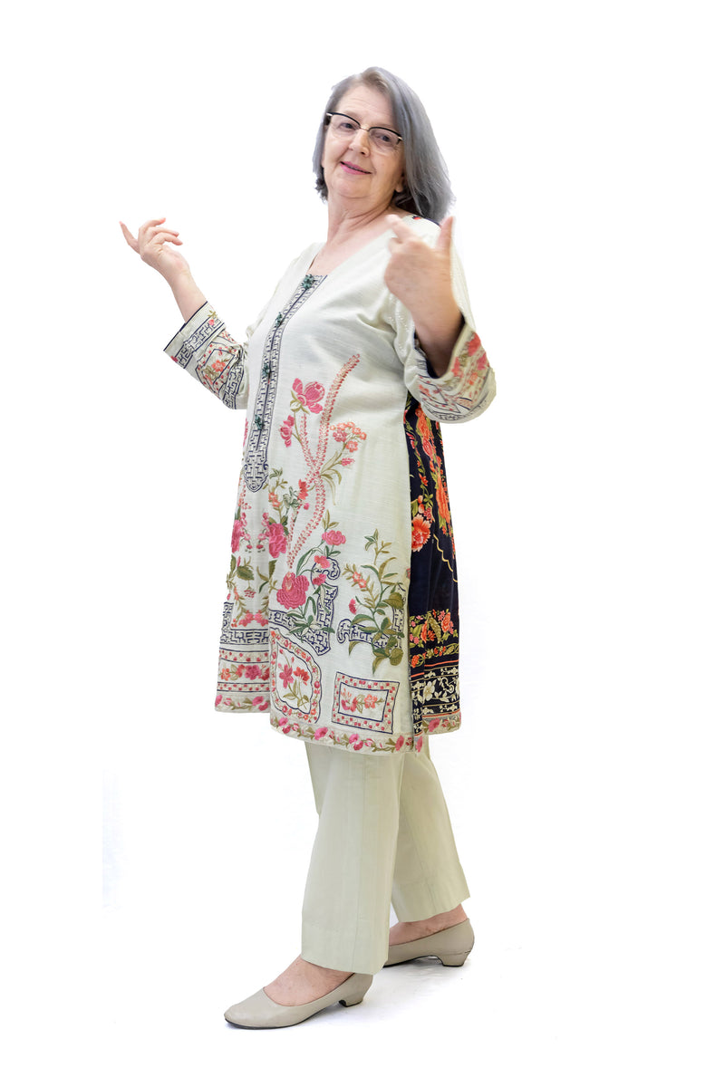 Beige Embroidered Salwar Kameez - Elan Suit - South Asian Fashion