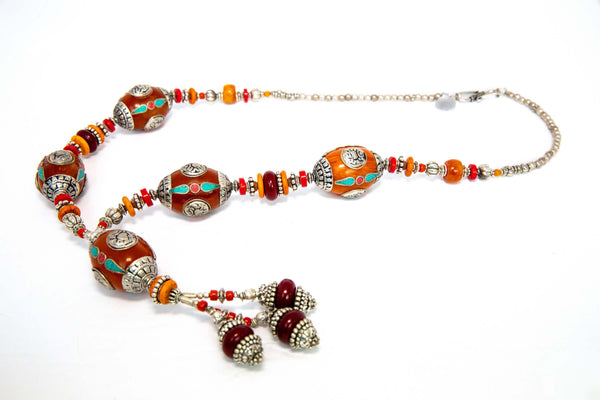 Turkish Silver Necklace With Tibetan Stones  - Unique South Asian Accessories