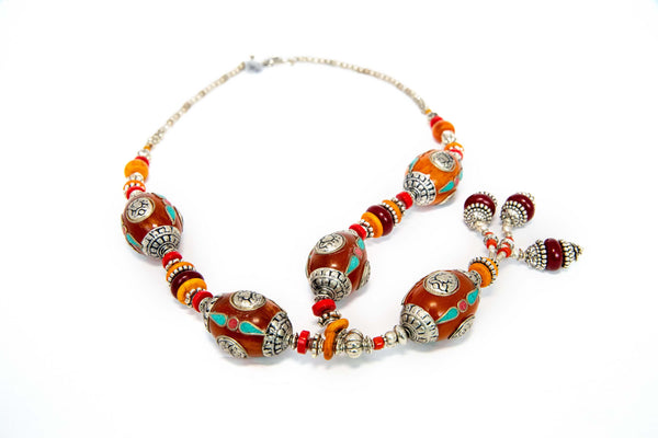 Turkish Silver Necklace With Tibetan Stones  - Unique South Asian Accessories