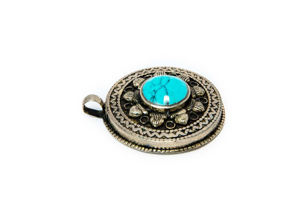 Silver Pendant with Turquoise Stone - Traditional South Asian Jewelry