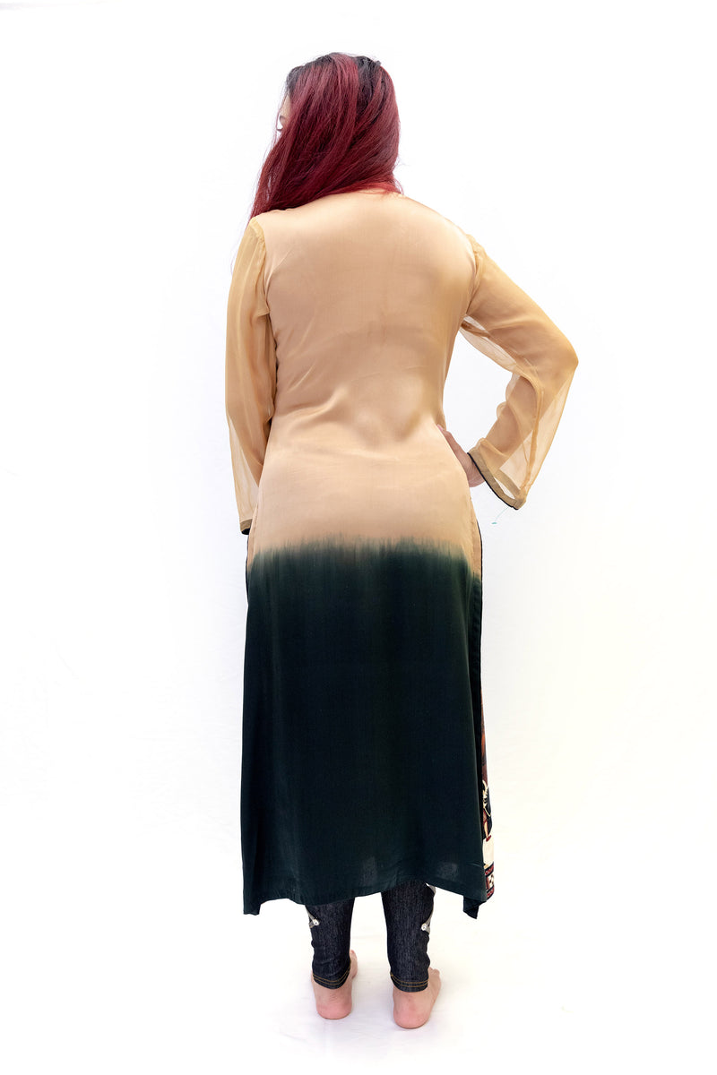 Asim Jofa Beige & Black Silk Chiffon Shirt - South Asian Fashion