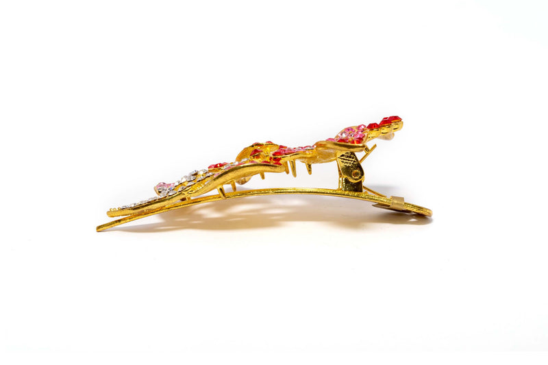Sparking Pink and Red Detailed Golden Hair Clip - Trendz & Traditionz Boutique 