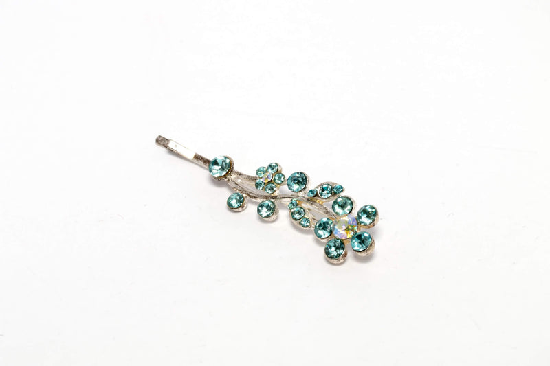 Flowered Aqua Diamante Hair Pin - Trendz & Traditionz Boutique