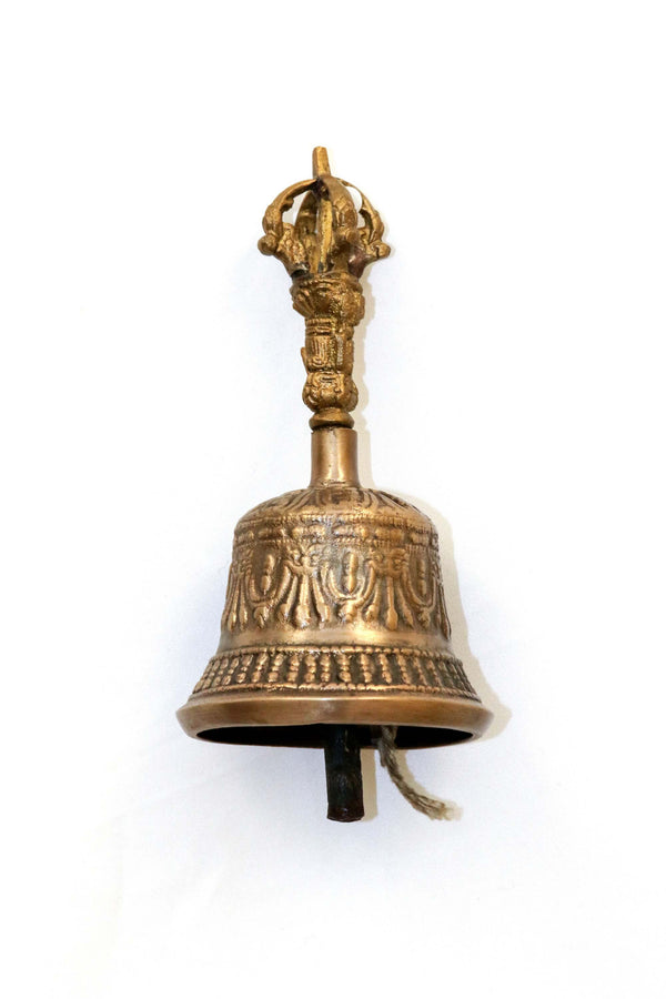 Brass Engraved Temple Bell - Nepal - South Asian Unique Home Decor