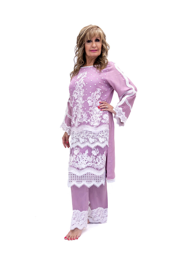 Purple Cotton Net Salwar Kameez-Suit - Sobia Nazir Festive 2019