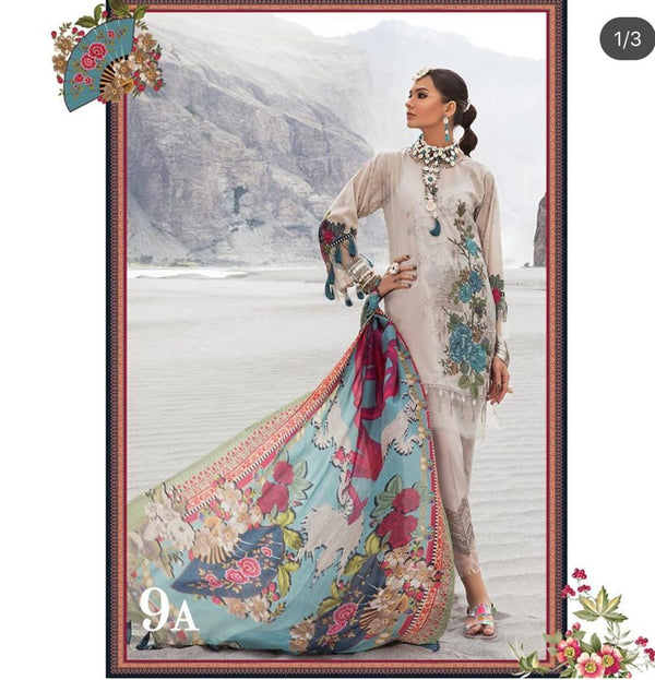 Beige Cotton Lawn Salwar Kameez-Suit - Maria B. - Trendz & Traditionz Boutique 