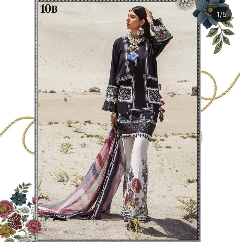 Black Lawn Salwar Kameez-Suit - Maria B M.Prints 2019 Collection