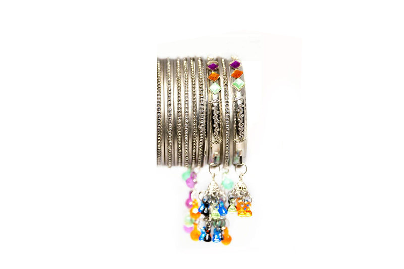 Silver Bangles Colorful Set - Trendz & Traditionz Boutique