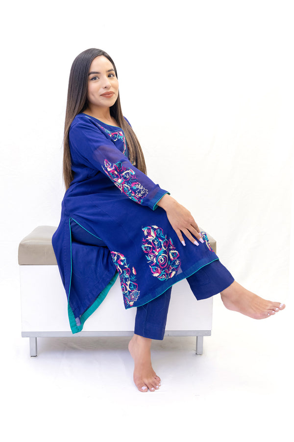 Midnight Blue Chiffon Salwar Kameez-Suit - Trendz & Traditionz Boutique 