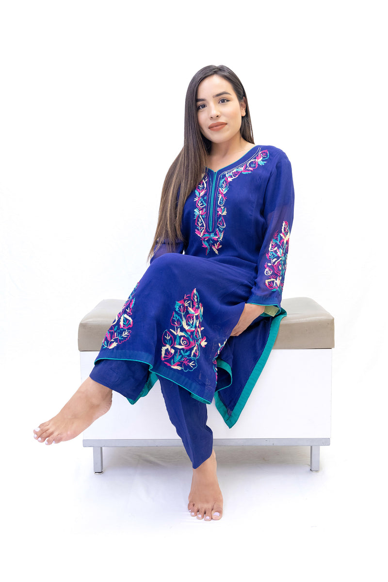 Midnight Blue Chiffon Salwar Kameez-Suit - Trendz & Traditionz Boutique 