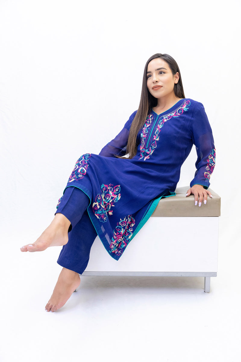 Midnight Blue Chiffon Salwar Kameez-Suit - Trendz & Traditionz Boutique 
