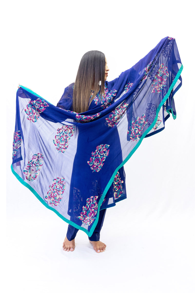Midnight Blue Chiffon Salwar Kameez-Suit - Trendz & Traditionz Boutique 