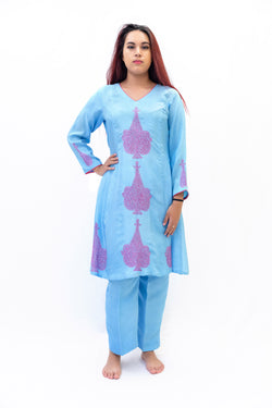 Sky Blue Silk Salwar Kameez-Suit - South Asian Fashion & Unique Home Decor