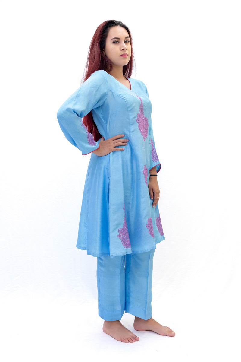 Sky Blue Silk Salwar Kameez-Suit - South Asian Fashion & Unique Home Decor