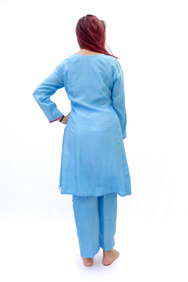 Sky Blue Silk Salwar Kameez-Suit - South Asian Fashion & Unique Home Decor