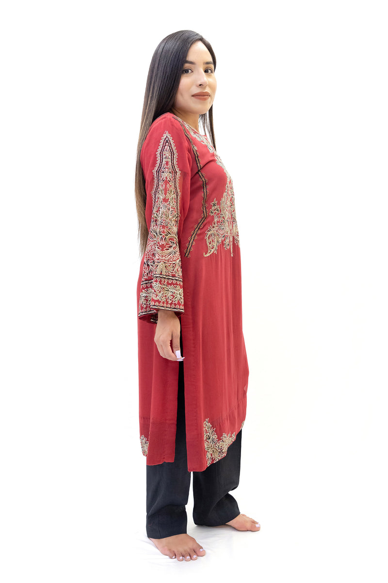 Red Chiffon Salwar Kameez - Suit - Erum Khan - South Asian Fashion