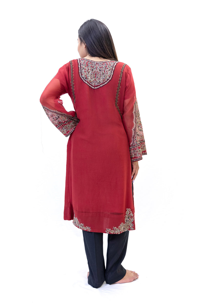Red Chiffon Salwar Kameez - Suit - Erum Khan - South Asian Fashion