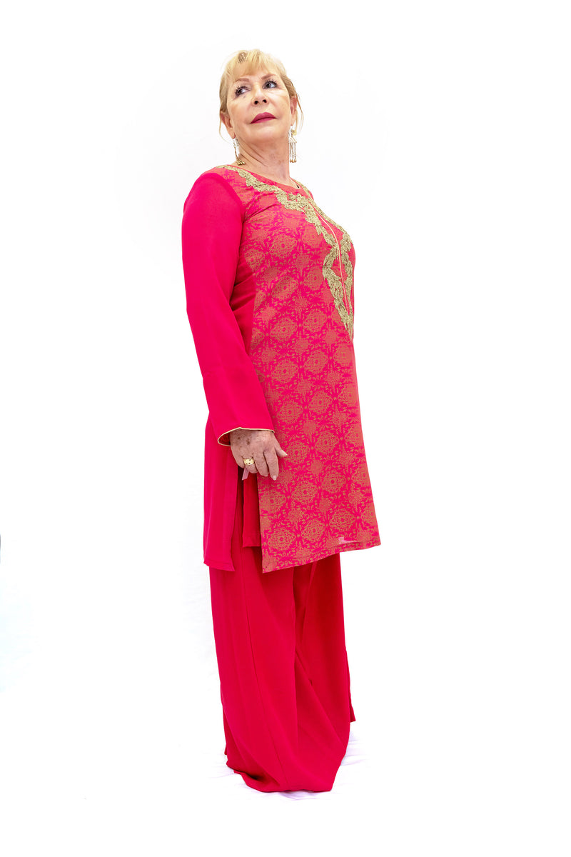Magenta Chiffon Salwar Kameez - Suit - Women's South Asian Fashion