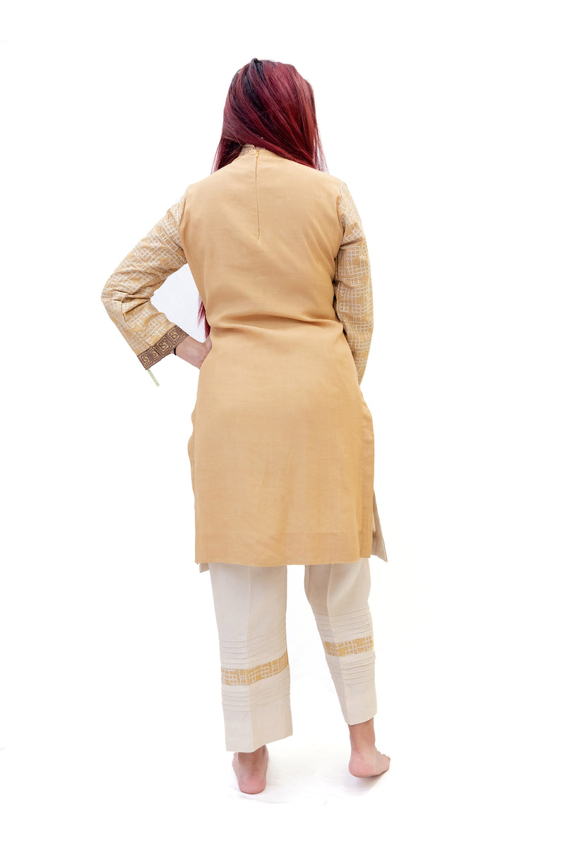 Beige & White Cotton Salwar Kameez - Suit - Trendy South Asian Fashion