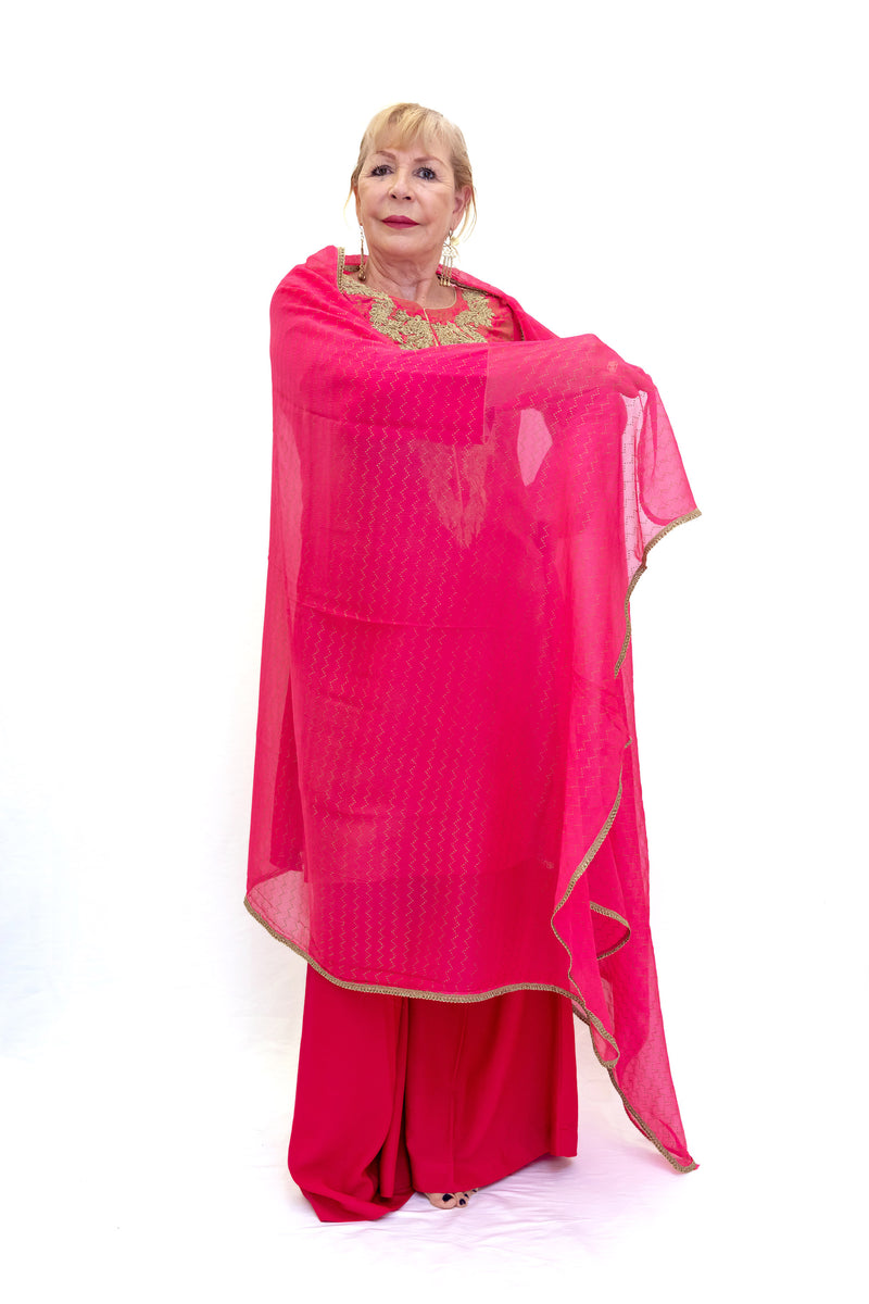 Magenta Chiffon Salwar Kameez - Suit - Women's South Asian Fashion