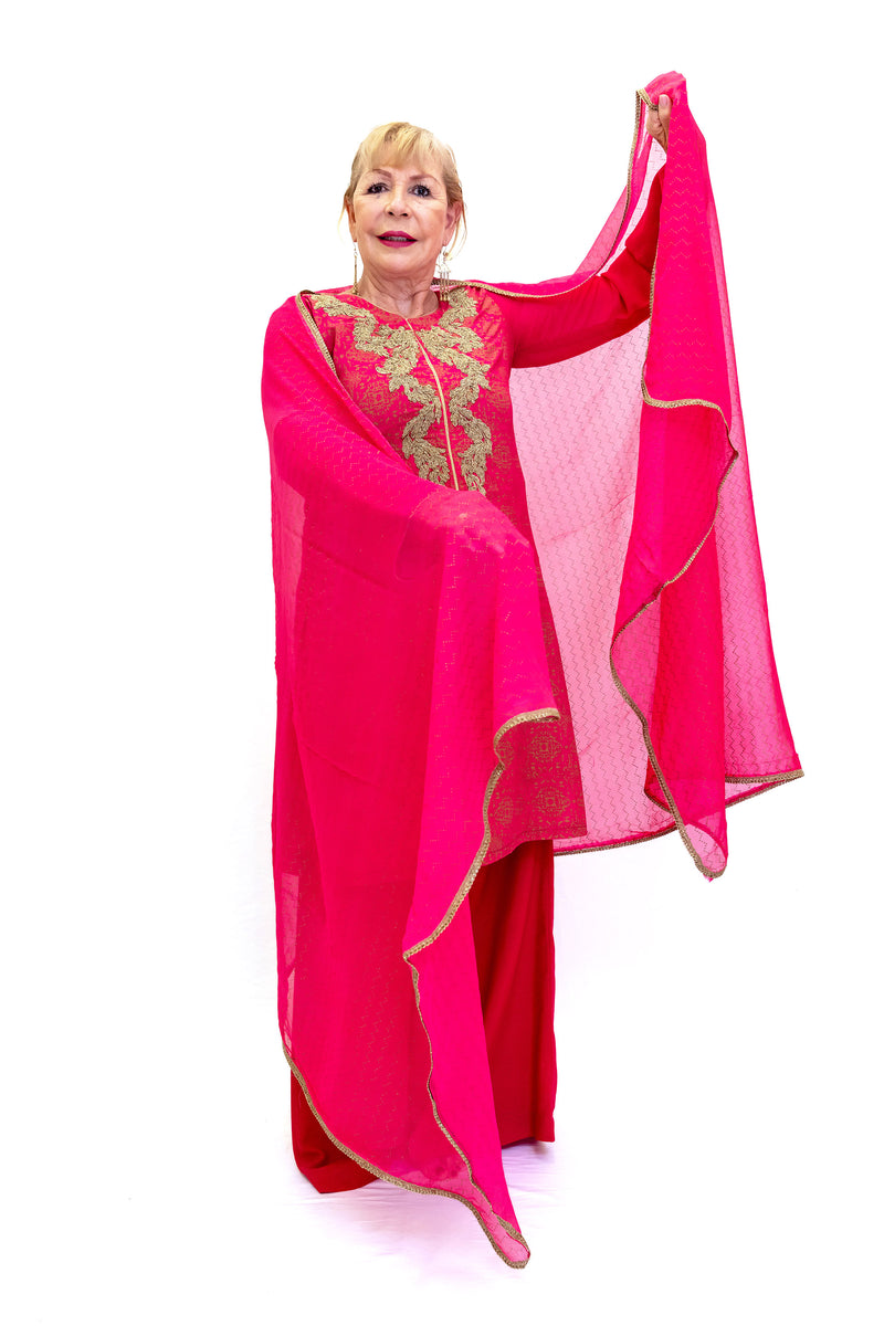 Magenta Chiffon Salwar Kameez - Suit - Women's South Asian Fashion