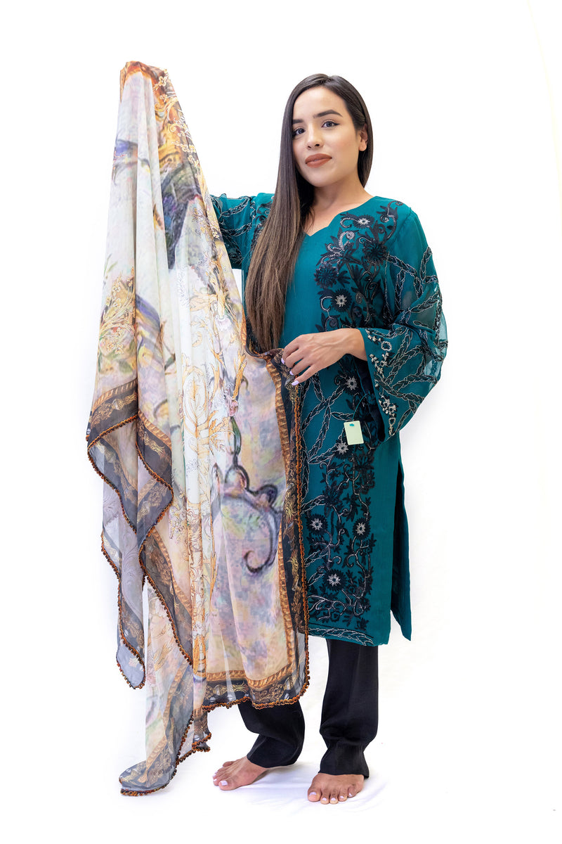 Blue Chiffon Salwar Kameez - Suit - South Asian Fashion & Unique Home Decor