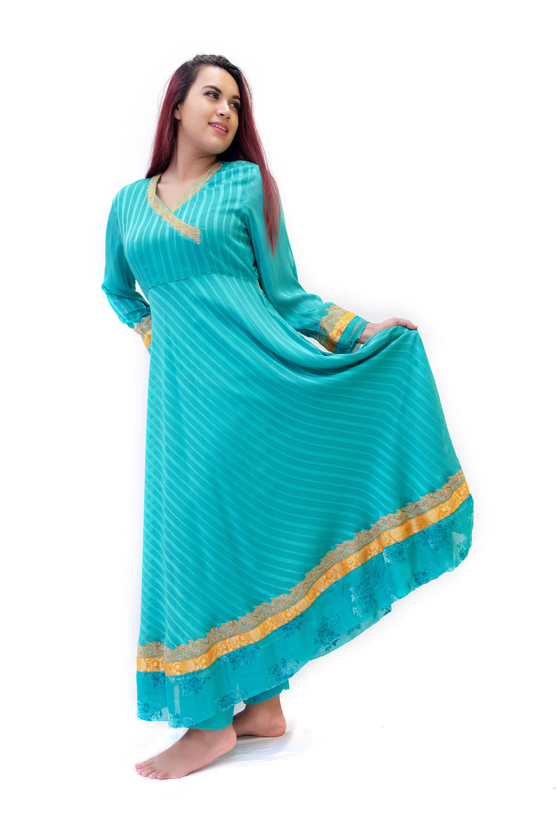 Teal Long Sleeve Dress - South Asian Fashion & Unique Home Decor