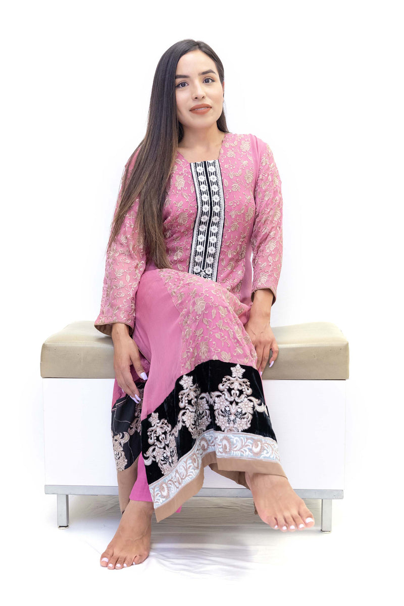 Rose Pink Chiffon Salwar Kameez-Suit - South Asian Fashion & Unique Home Decor