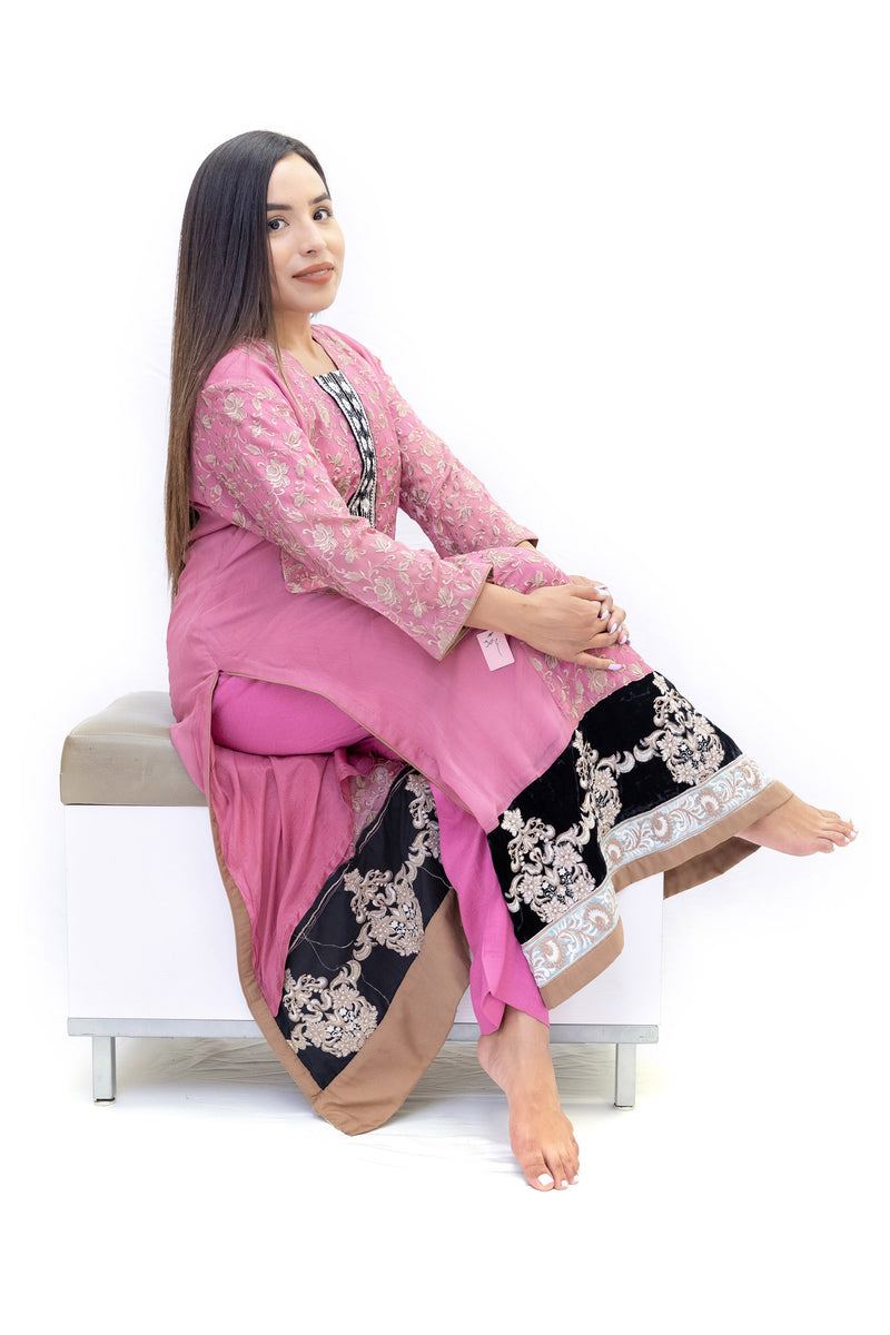 Rose Pink Chiffon Salwar Kameez-Suit - South Asian Fashion & Unique Home Decor