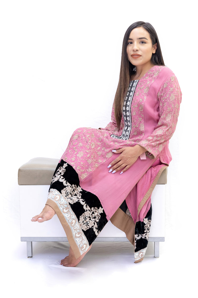 Rose Pink Chiffon Salwar Kameez-Suit - South Asian Fashion & Unique Home Decor
