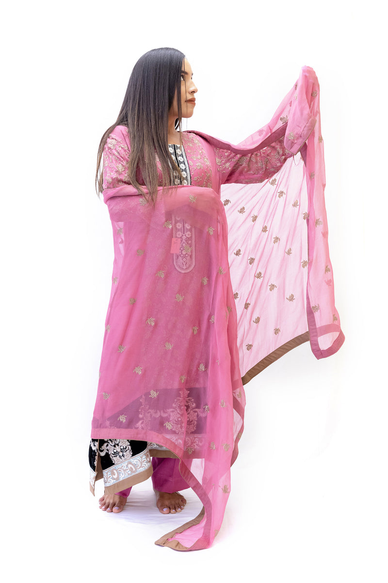 Rose Pink Chiffon Salwar Kameez-Suit - South Asian Fashion & Unique Home Decor