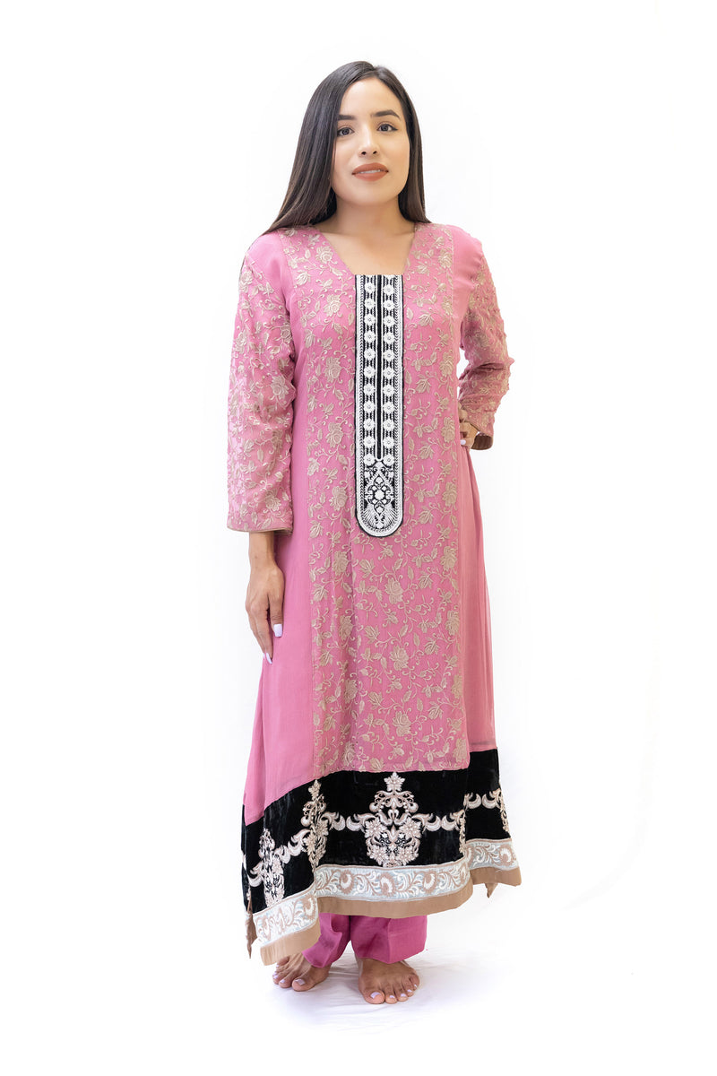 Rose Pink Chiffon Salwar Kameez-Suit - South Asian Fashion & Unique Home Decor