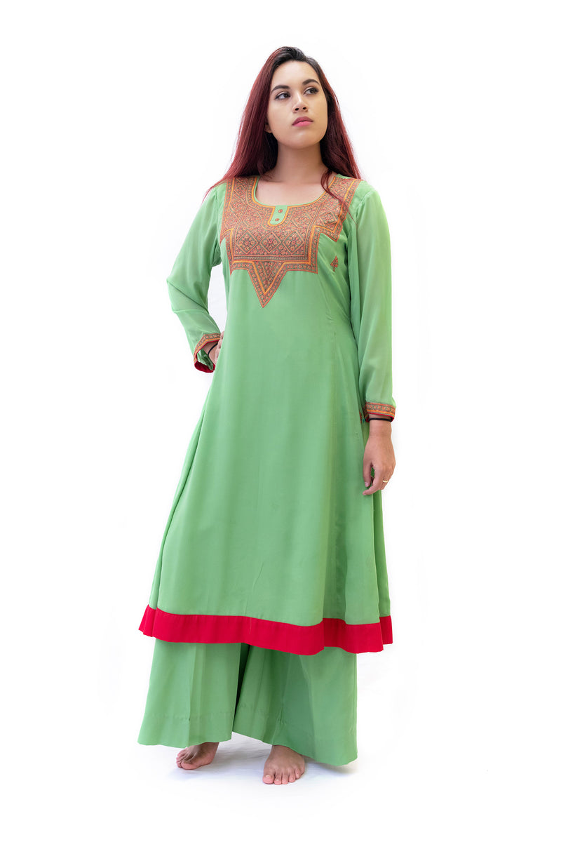 Green Chiffon Salwar Kameez - Rashmir Suit - Women's South Asian Fashion 