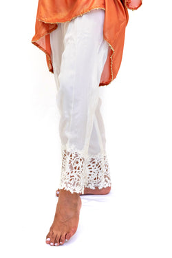 Peach Silk Shirt & White Cotton Pants - South Asian Fashion - Casual Wear