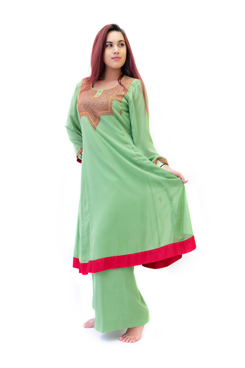 Green Chiffon Salwar Kameez - Rashmir Suit - Women's South Asian Fashion 