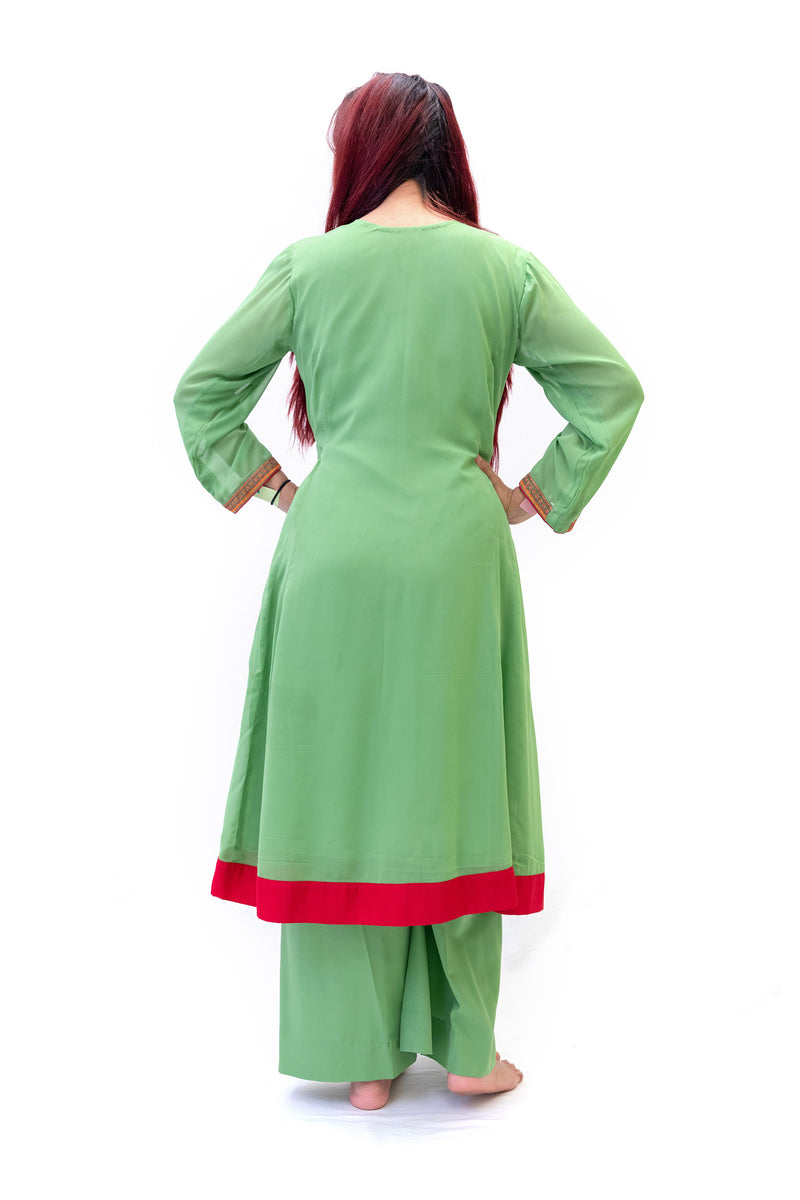 Green Chiffon Salwar Kameez - Rashmir Suit - Women's South Asian Fashion 