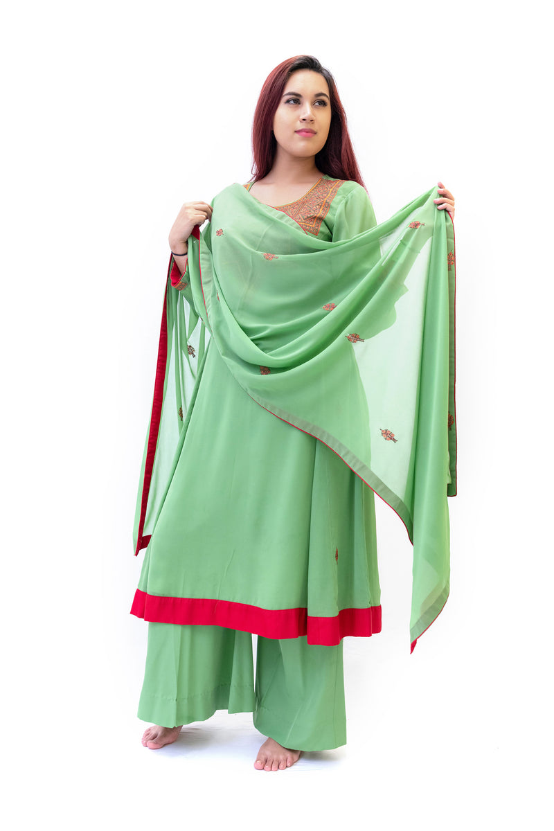 Green Chiffon Salwar Kameez - Rashmir Suit - Women's South Asian Fashion 