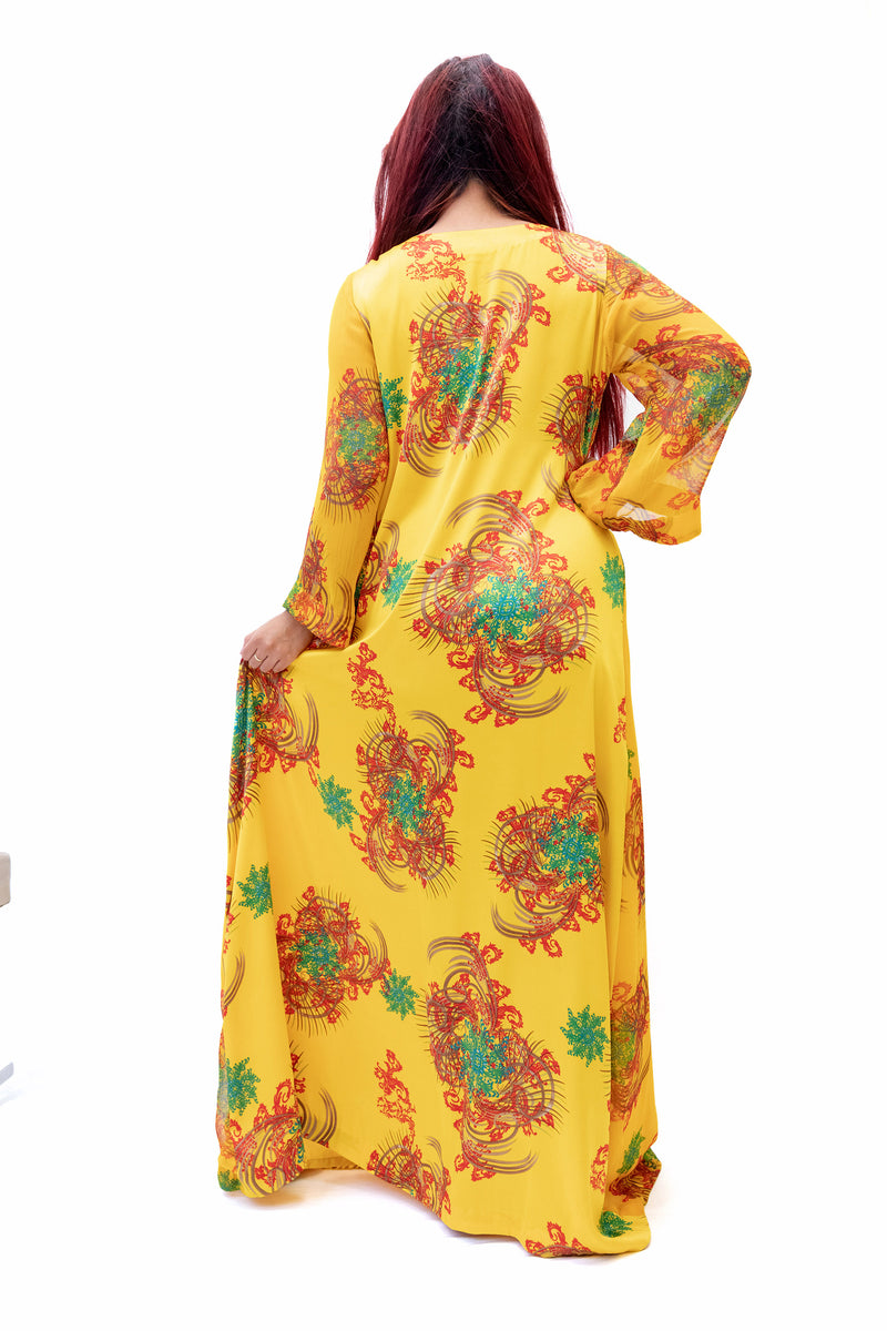 Yellow Silk & Chiffon Maxi-Dress - Trendz & Traditionz Boutique