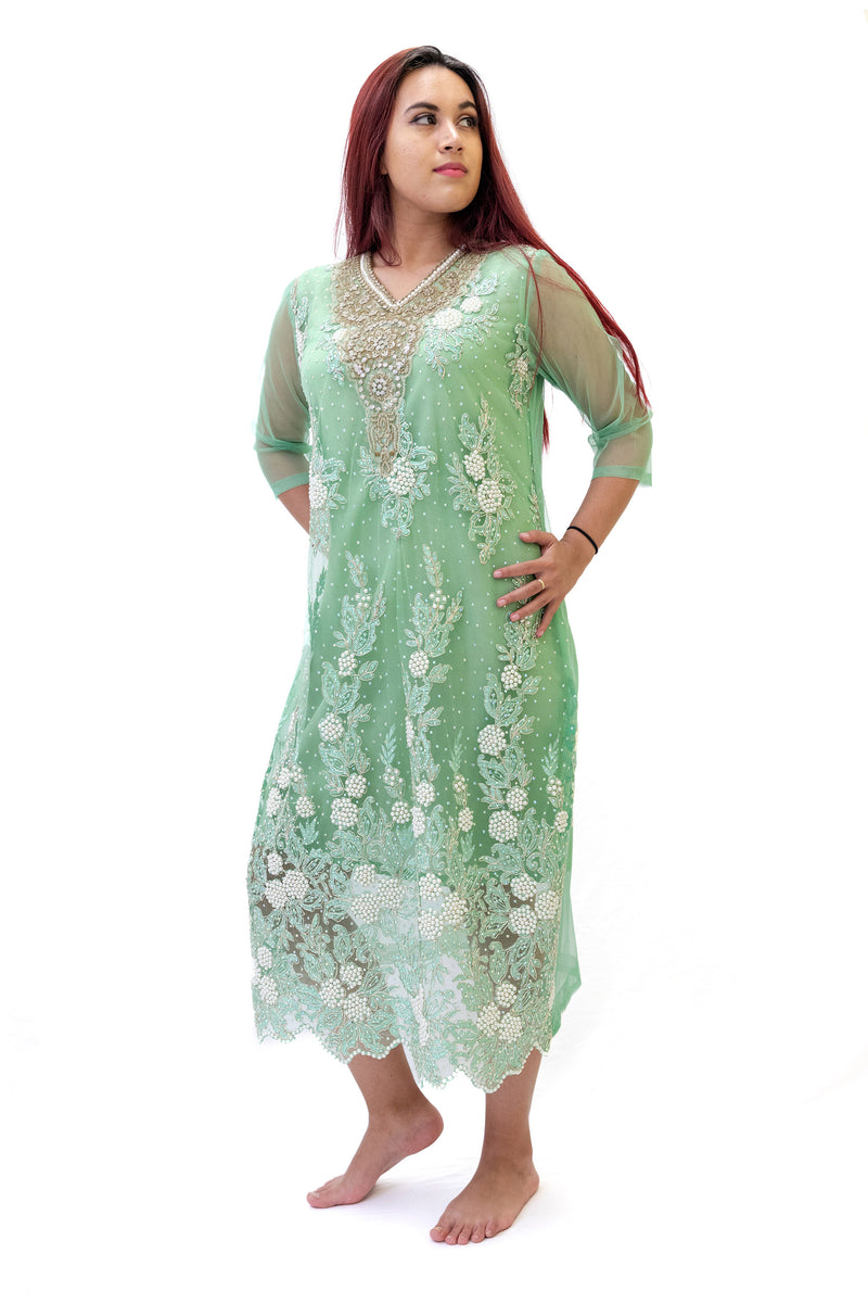 Tiffany Blue Net Dress - South Asian Fashion & Unique Home Decor